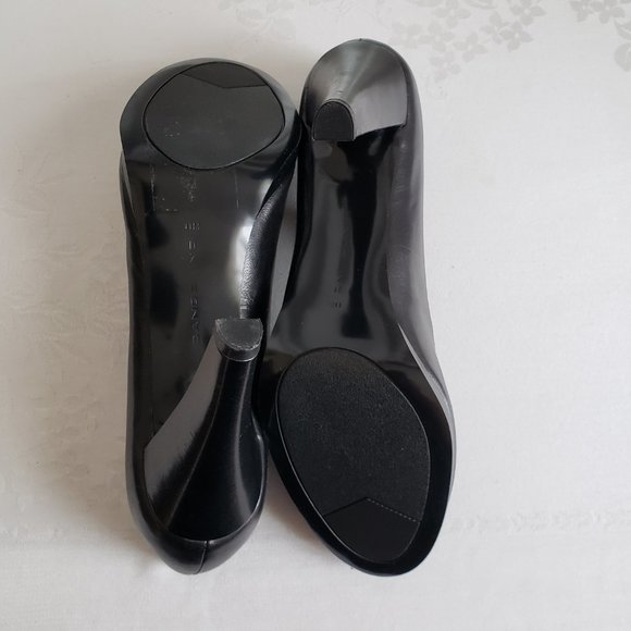 New BANDOLINO Black leather platform peep toe Mary Jane strap pumps Plaid lining - Picture 8 of 10